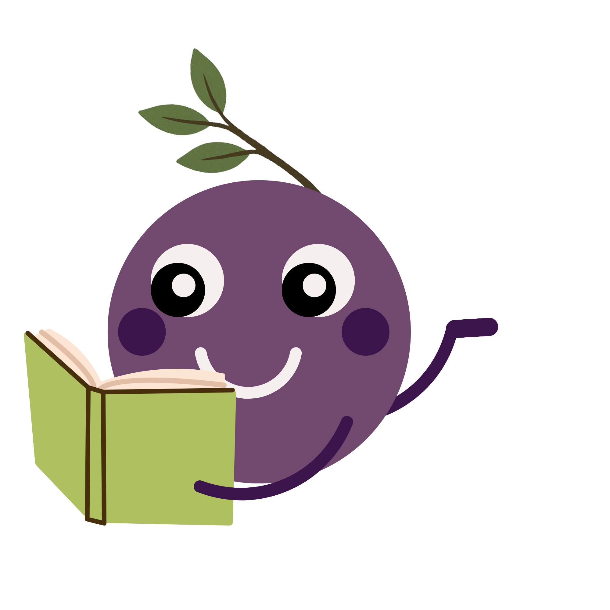 Our mascot, Baby Plum, reading a book.