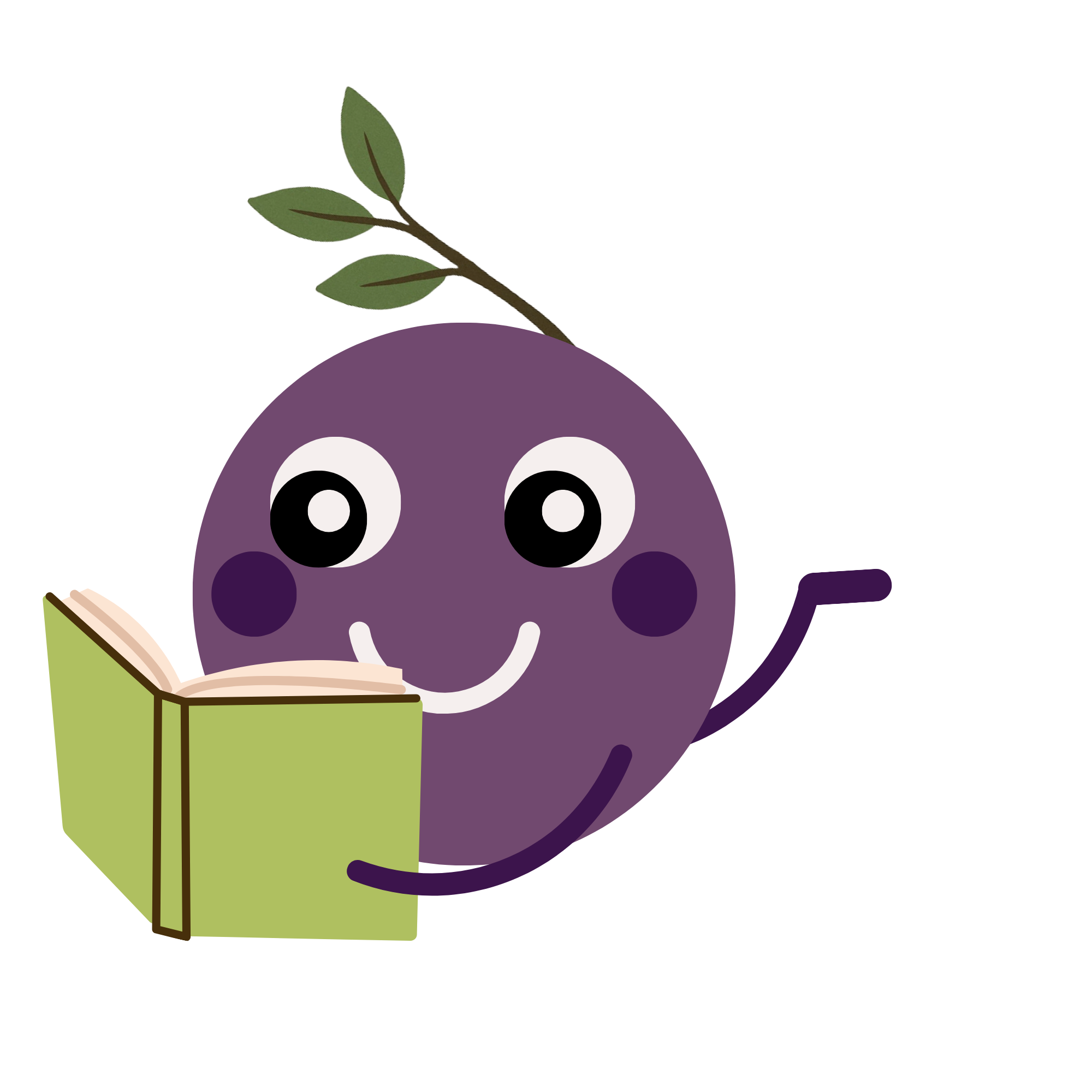 Our mascot, Baby Plum, reading a book.