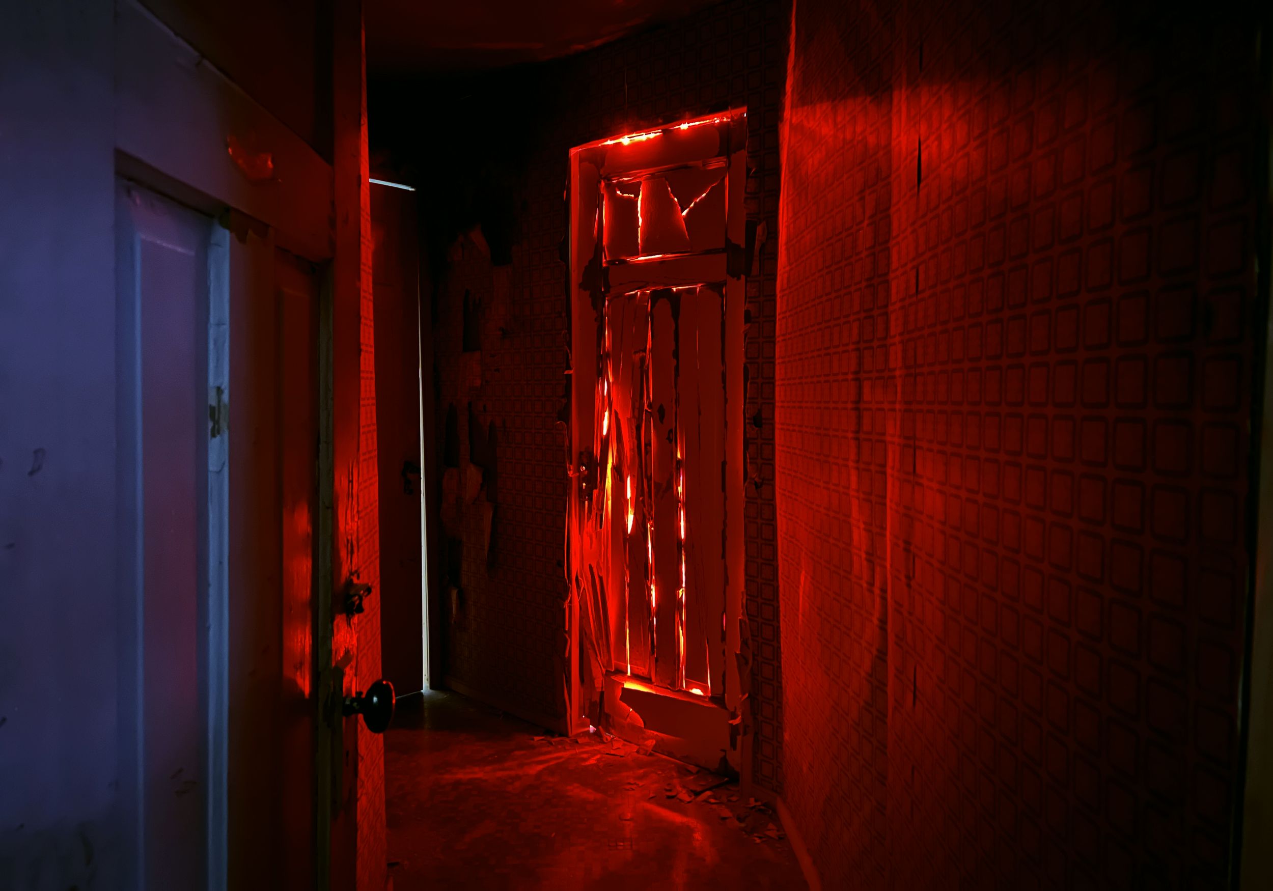 INT. NIGHTMARE HOUSE, CLOSET DOOR AND HALLWAY  