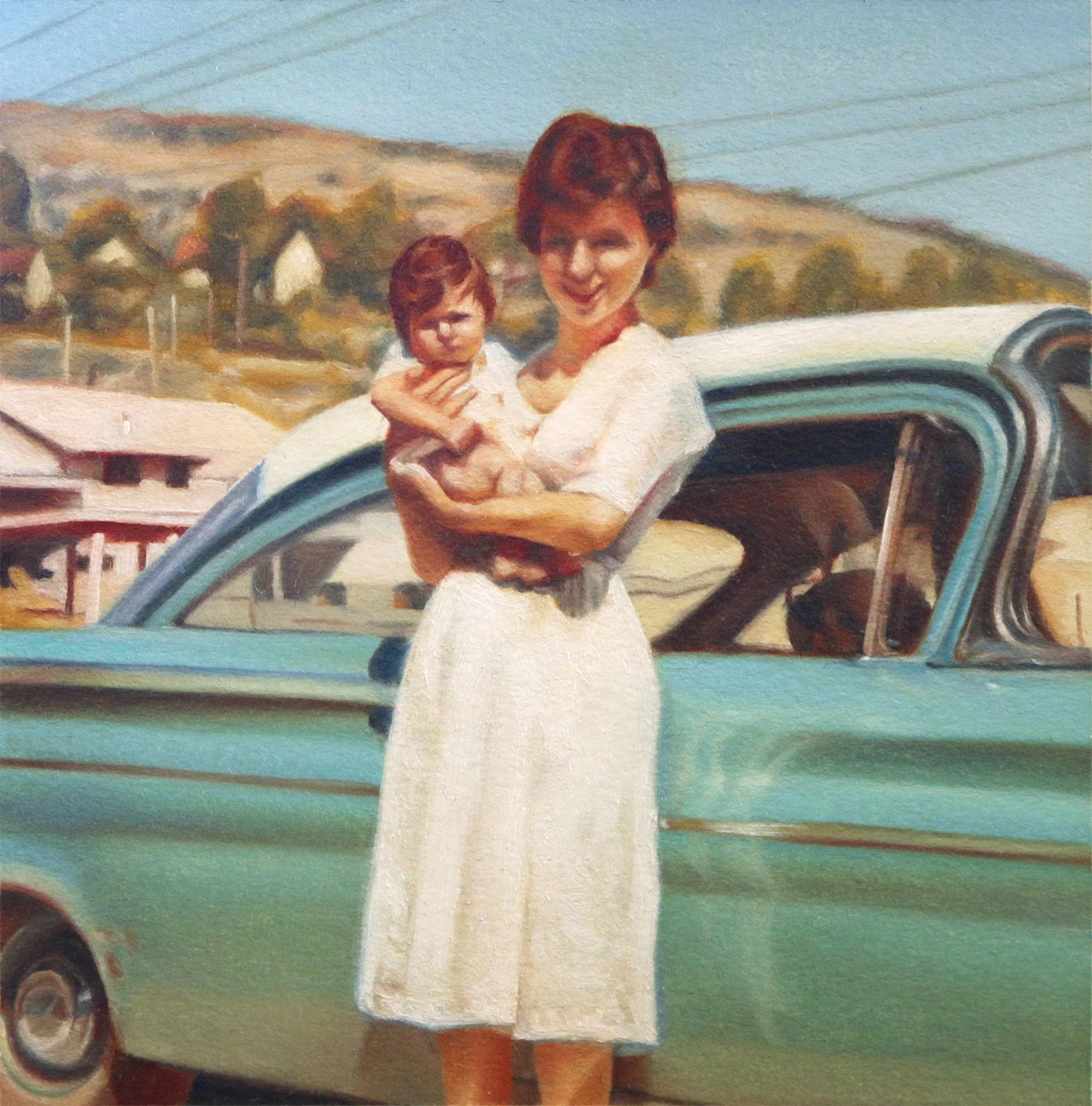 The Family Car (1962), 2023, oil on paper, 5” x 5”