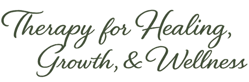 Text reading 'Therapy for Healing, Growth, & Wellness' in cursive font.