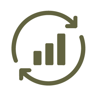 Icon of a bar chart with increasing bars inside a circular arrow, representing growth or progress.