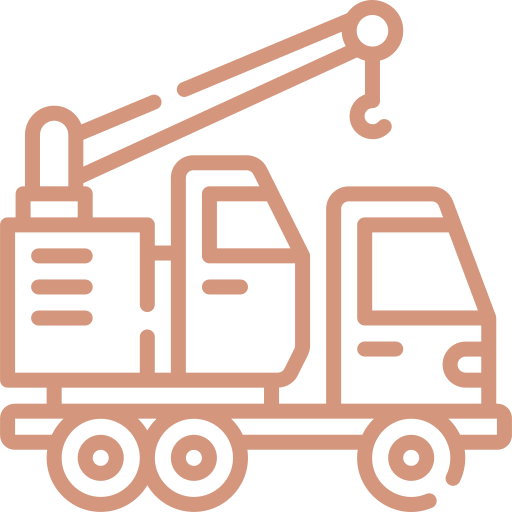 Line drawing of a tow truck with an extended crane arm and two compartments.