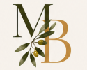 Logo with stylized letters M, B, and a leaf motif