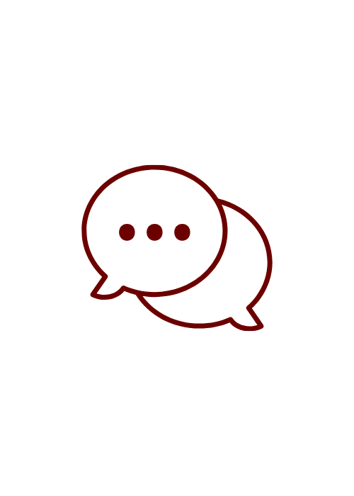 Two overlapping speech bubbles, one outlined in red with three dots inside, representing communication or conversation.