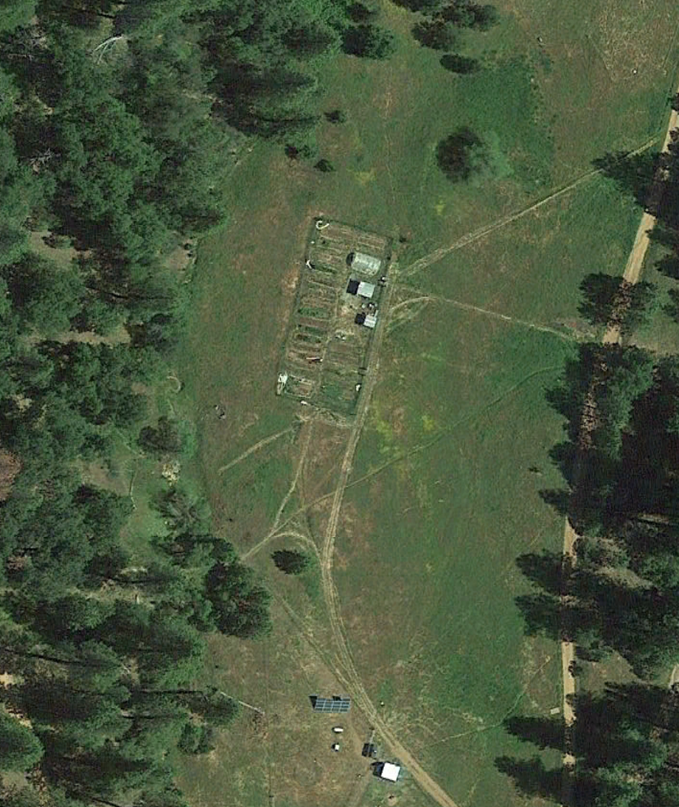 before permaculture design implementation. Aerial view of farm and garden before consultation and re-design.