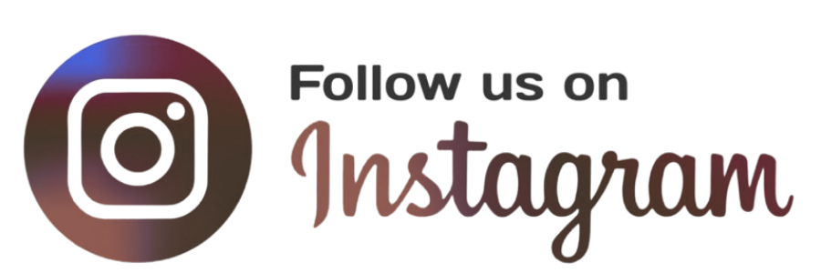 Instagram logo next to text 'Follow us on Instagram' in black and burgundy colors.