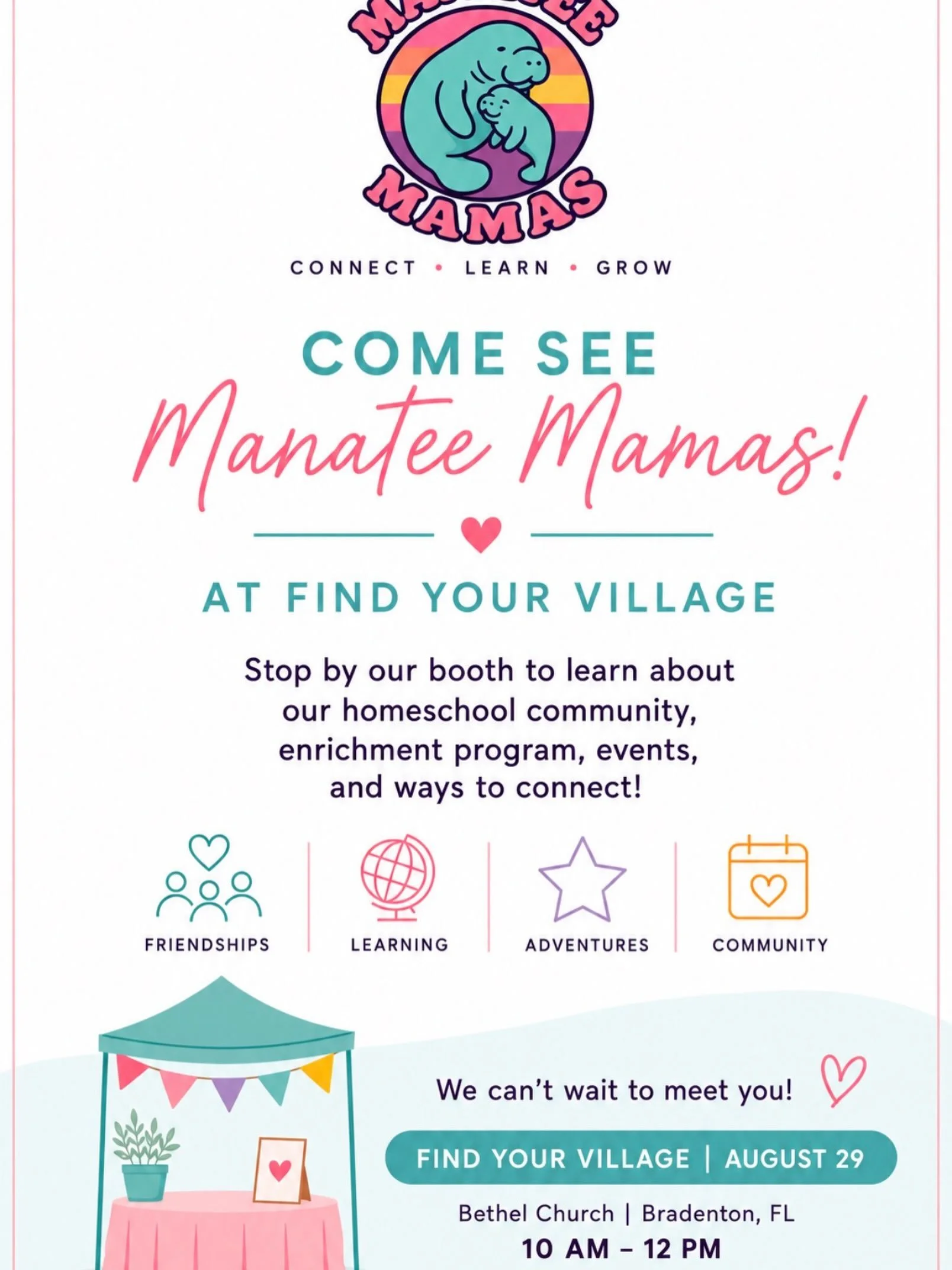We&rsquo;ll be at Find Your Village on Saturday, August 29! 🙌💖

If you&rsquo;ve been curious about Manatee Mamas, come stop by our booth, say hi, and learn a little more about what we have planned for this year ✨

I&rsquo;ll be there sharing about 