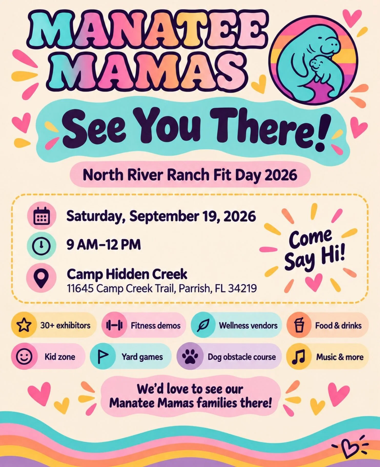 I&rsquo;m excited to share that Manatee Mamas was invited to have a booth at North River Ranch Fit Day 2026! 🩷

Come by and say hi on Saturday, September 19 from 9 AM-12 PM 🌟

NRR has so many fun things planned! ✨ They&rsquo;ll have a kid zone, yar
