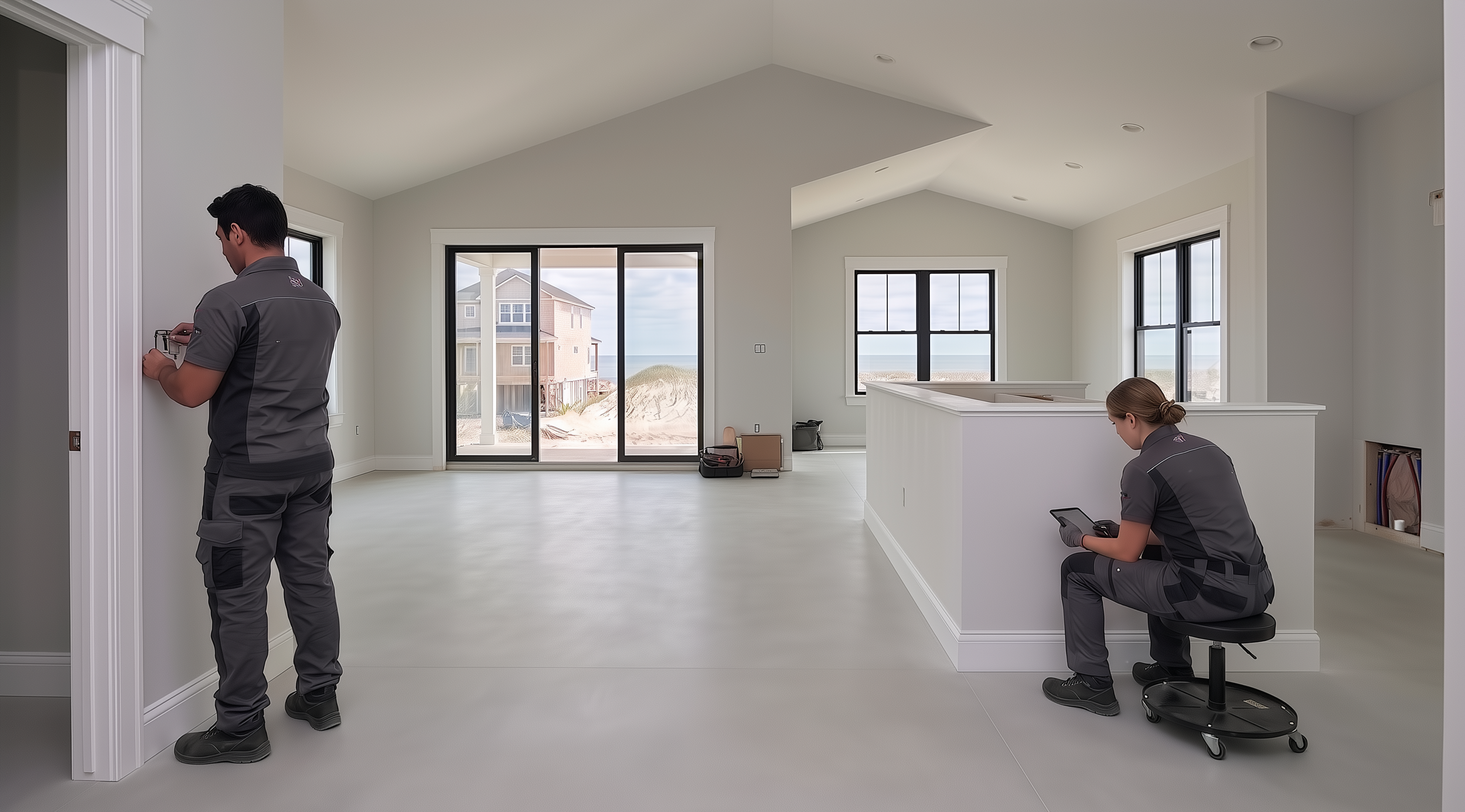 Two techs completing a home