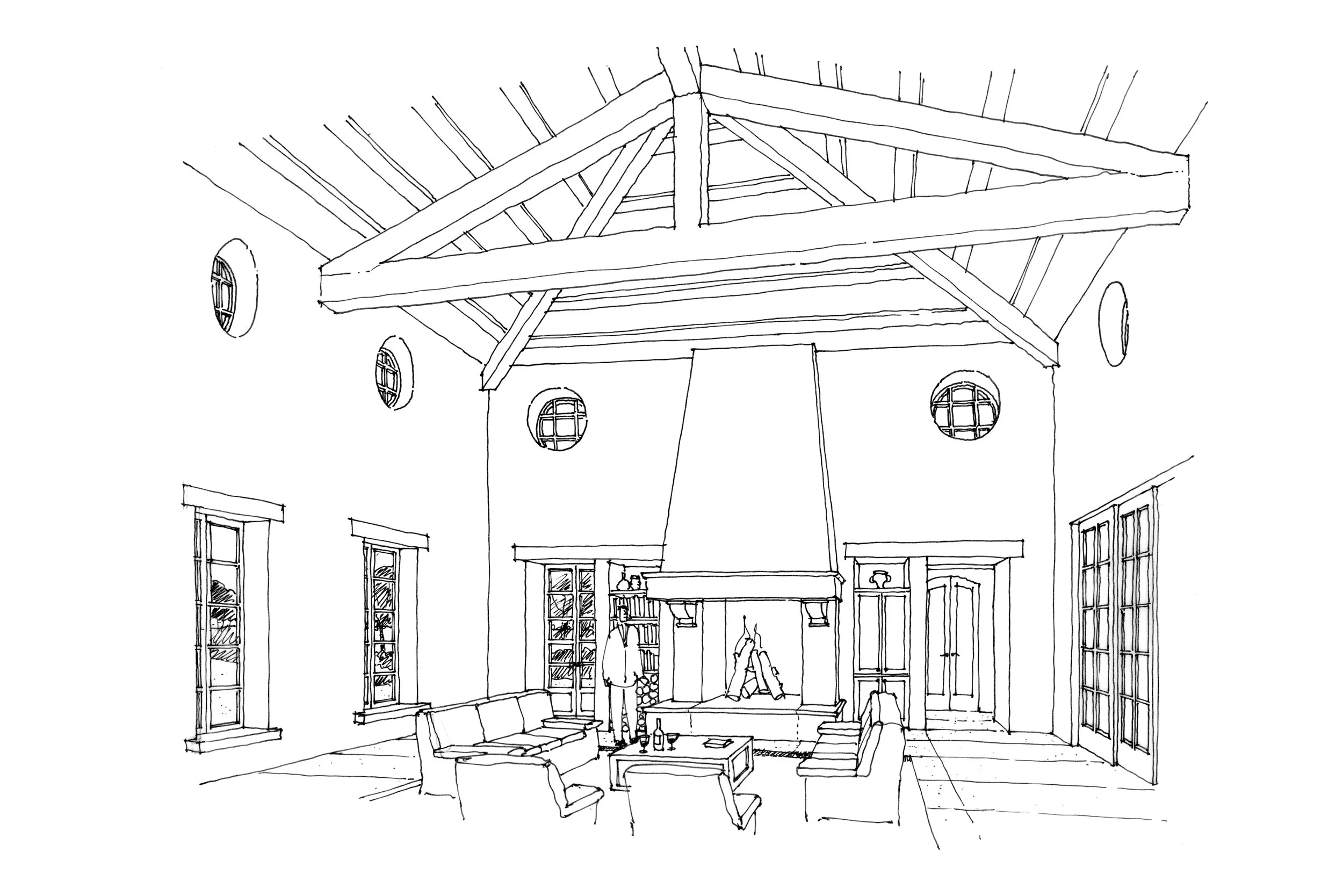 Tuscan Villa great room sketch by Tom Taylor.