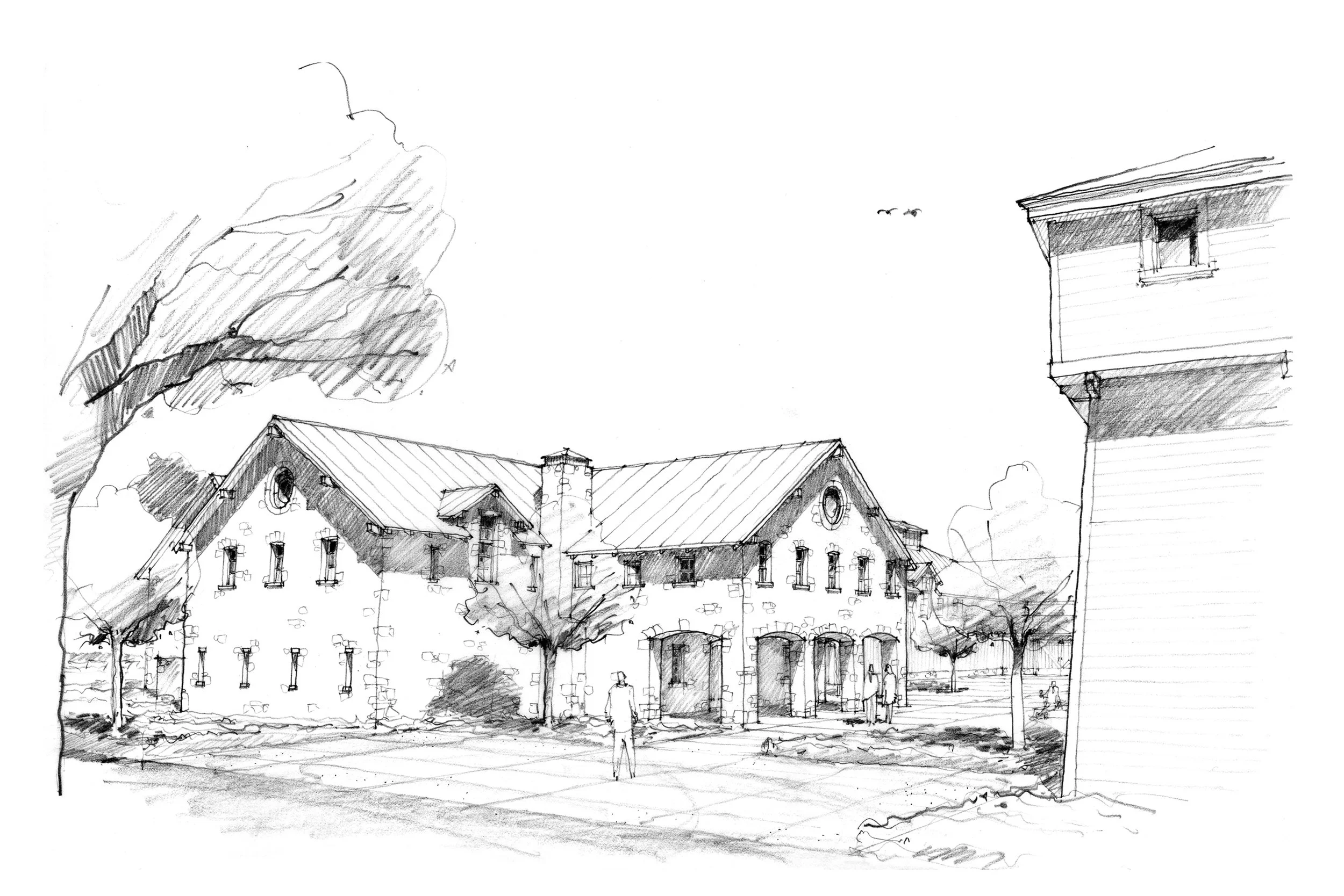 A detailed sketch of a Silver Oak Cellars by Tom Taylor.