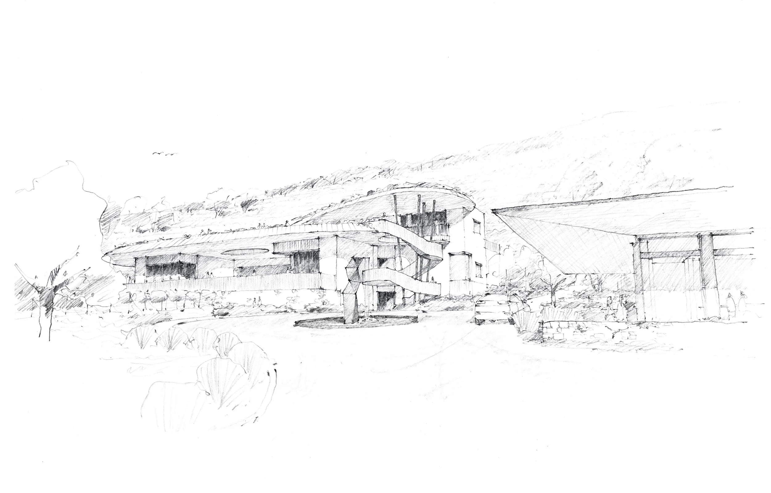 A detailed sketch of a winery by Tom Taylor.