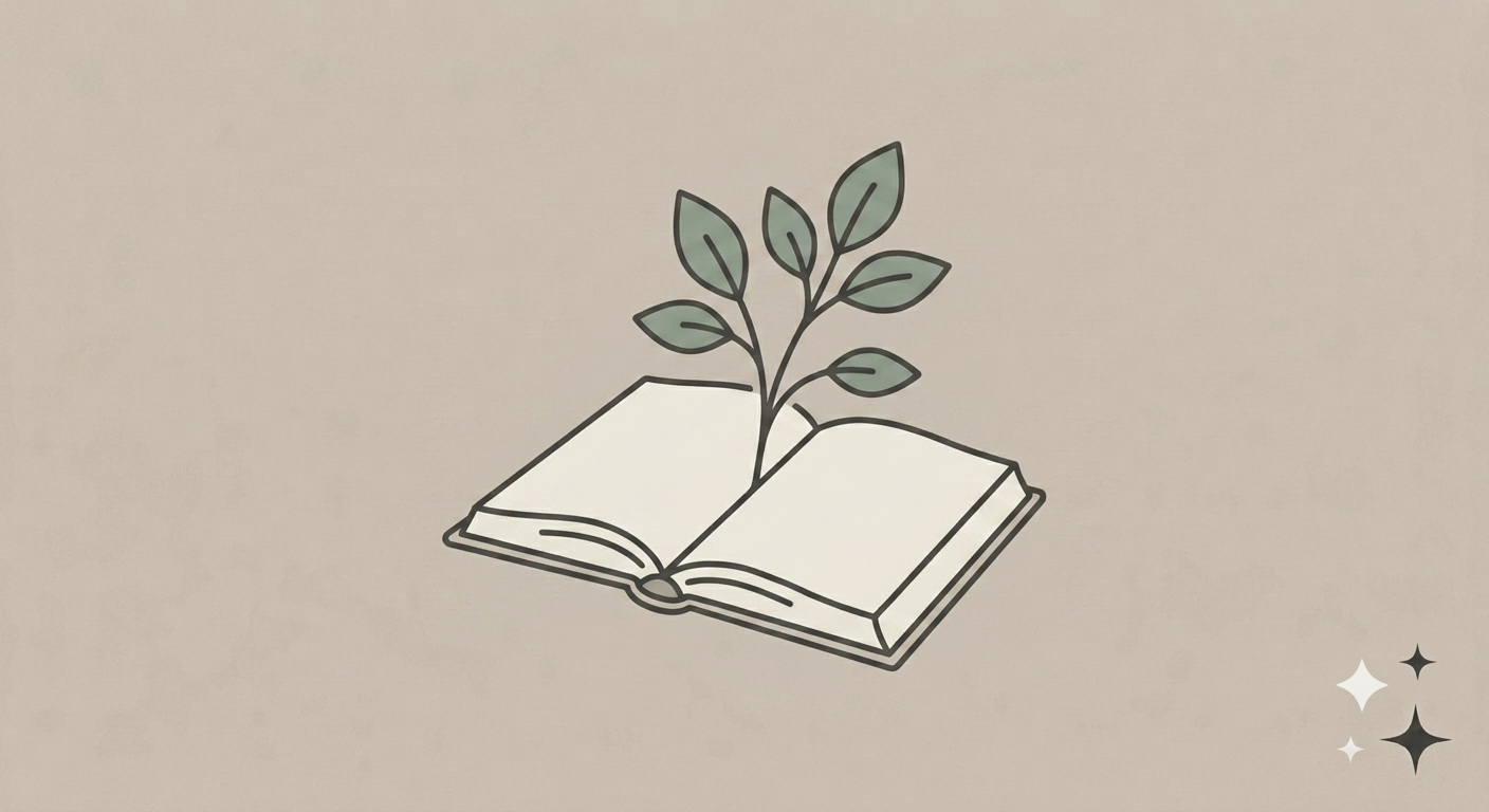 Open book with a plant growing from its center.