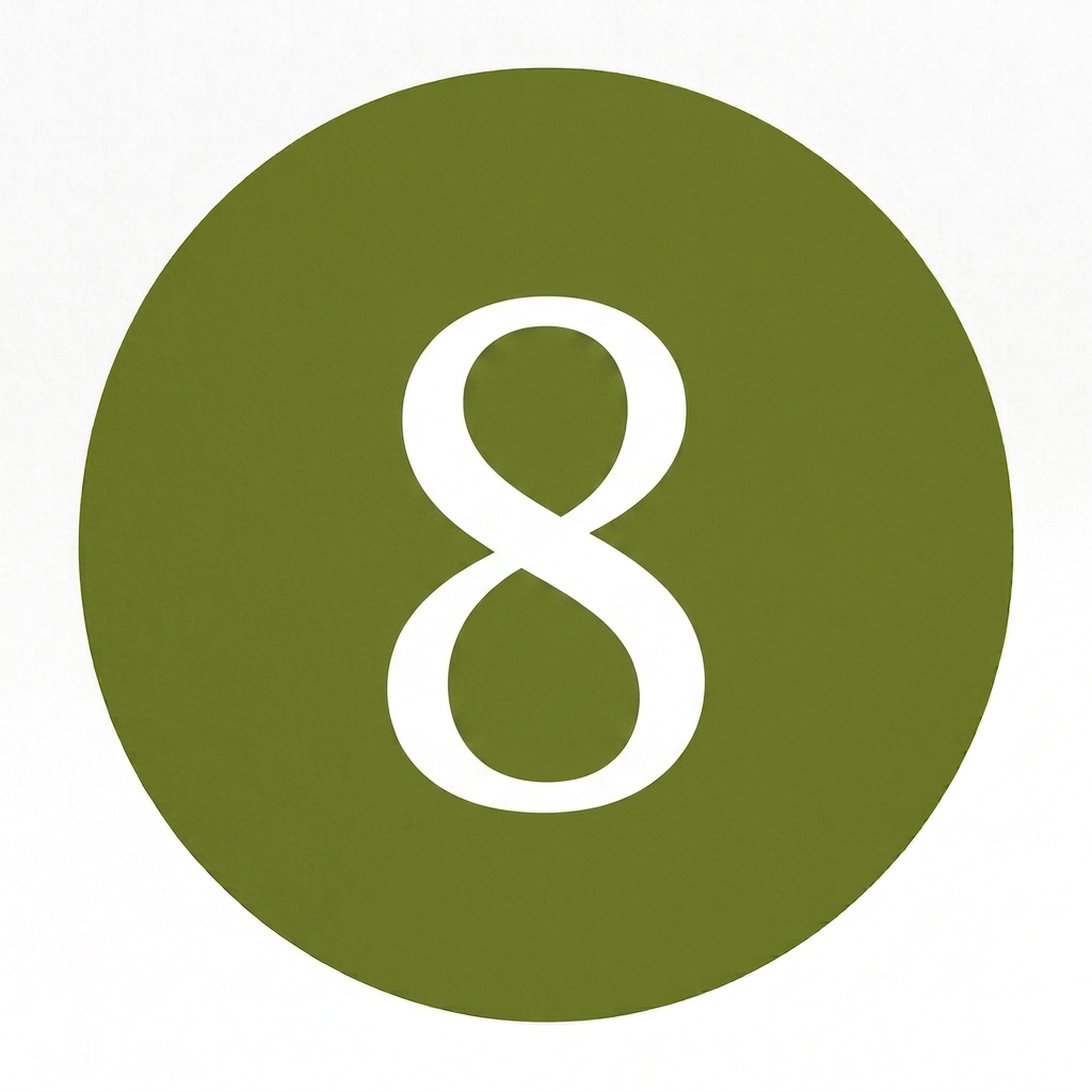 Green circle with the number 8 in white in the center
