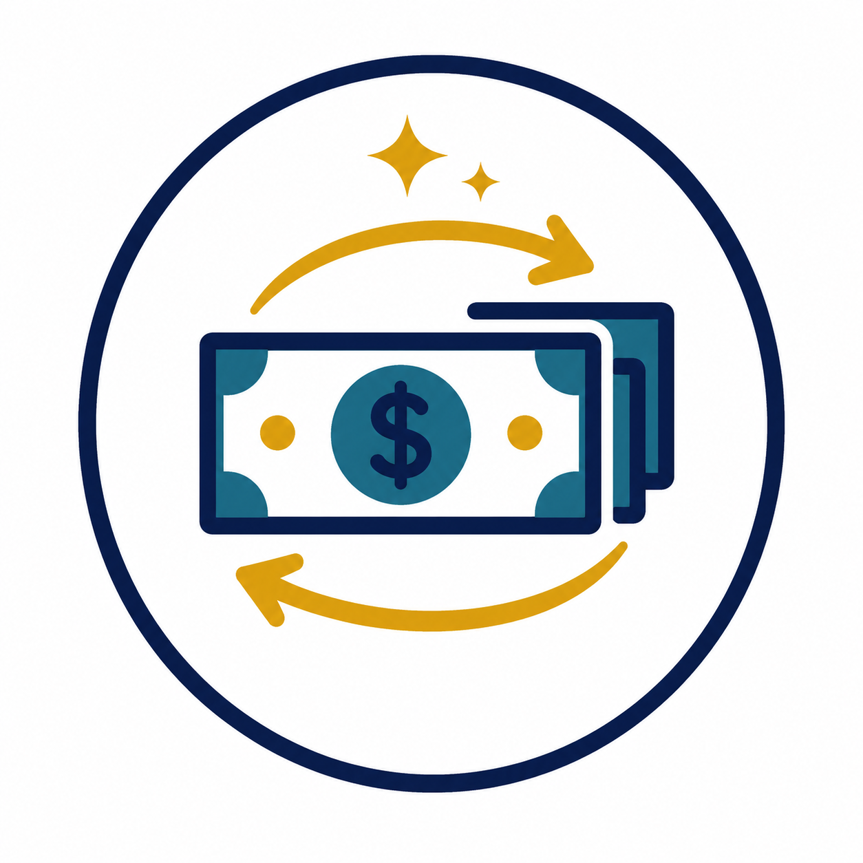 Icon of a dollar bill with arrows indicating money flow, symbolizing cash movement or financial transactions.