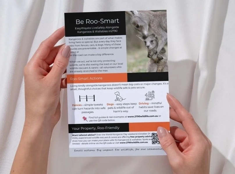 Be Roo Smart World Kangaroo Day 2025 community flyer sharing information about living safely alongside kangaroos