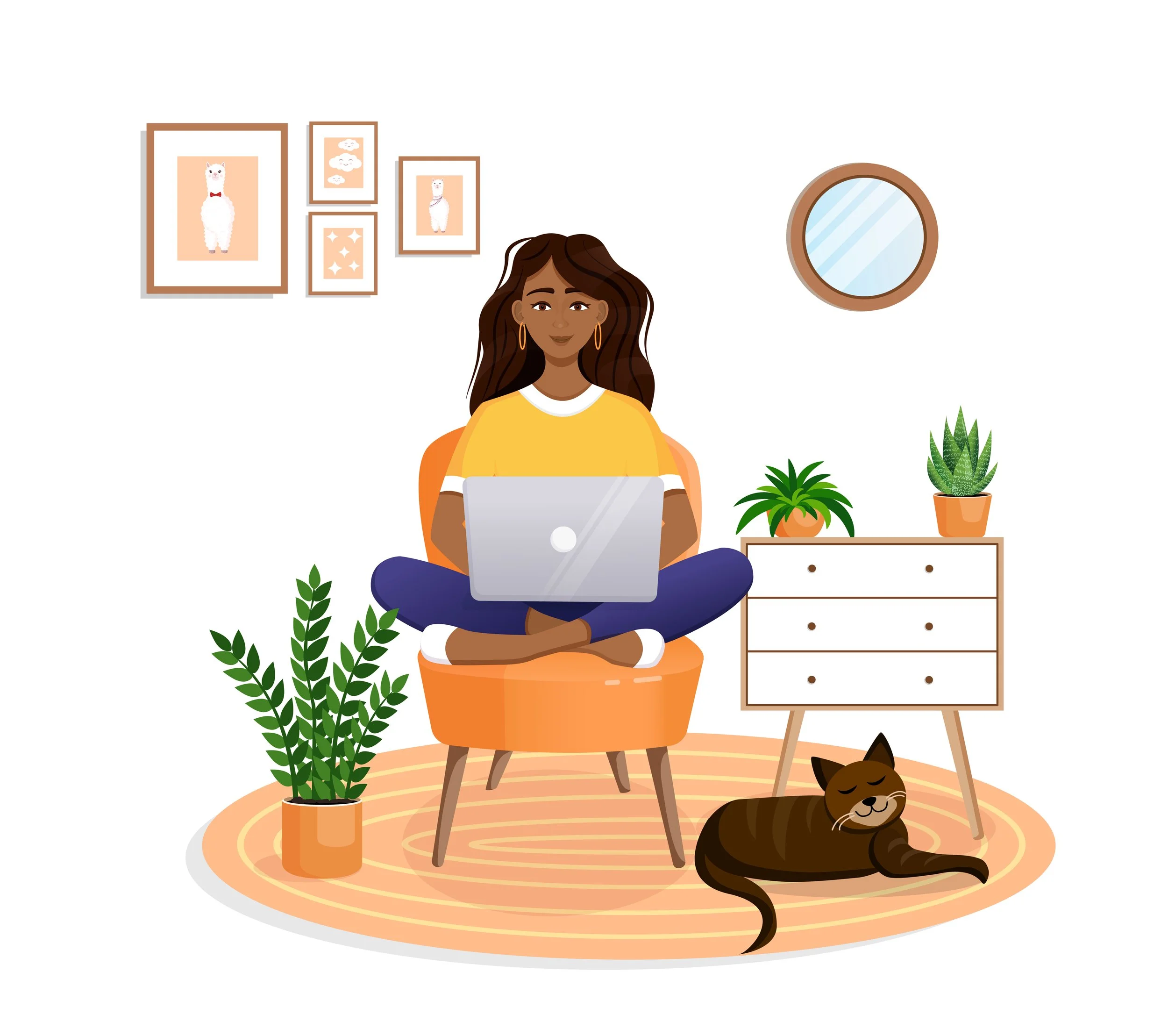 vector image of a woman sitting behind a laptop