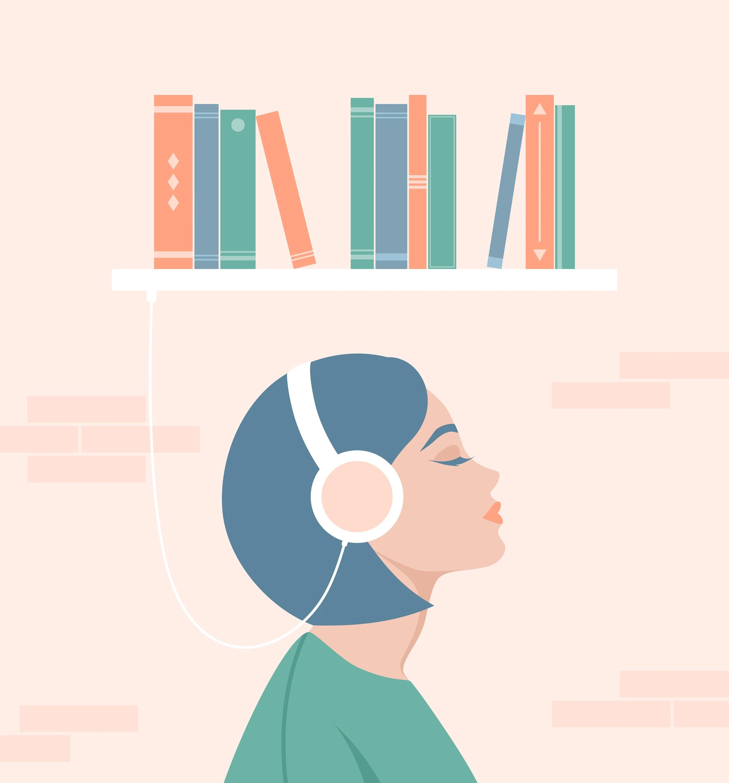 side profile of woman listening to audiobooks
