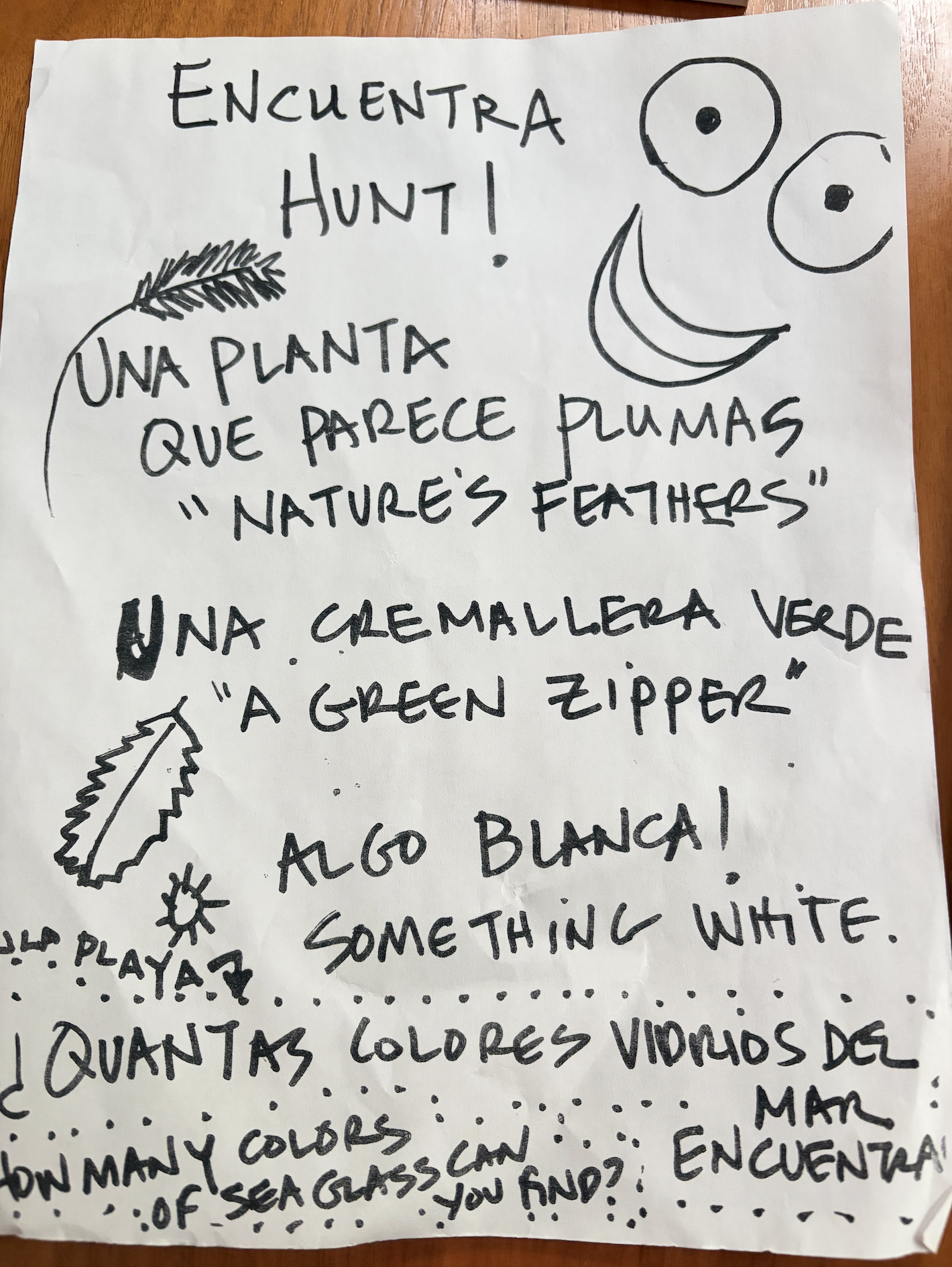 Scavenger hunt I designed for my campers to encourage observation of the natural world