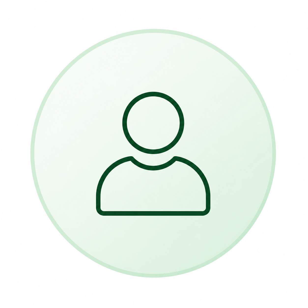 User profile icon with a minimalistic outline of a person inside a green circle.