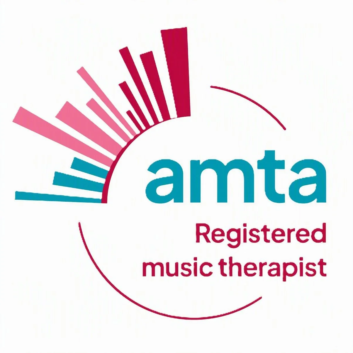 AMTA logo with colorful bars and text indicating a registered music therapist.