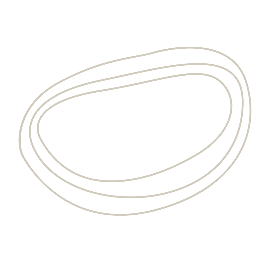 Black background with a white outline of three concentric ovals stacked and overlapping.
