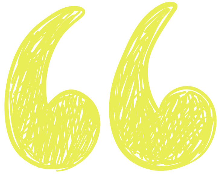 Yellow quotation mark with a stylized, sketch-like appearance