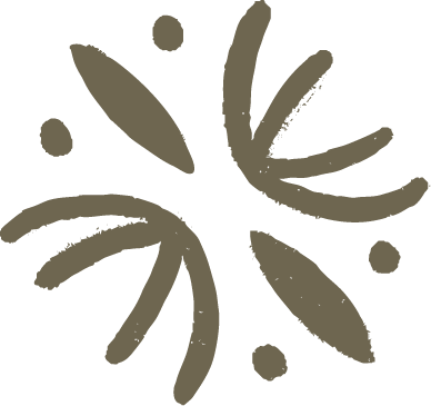 Abstract design with brownish curved shapes and dots on a black background.