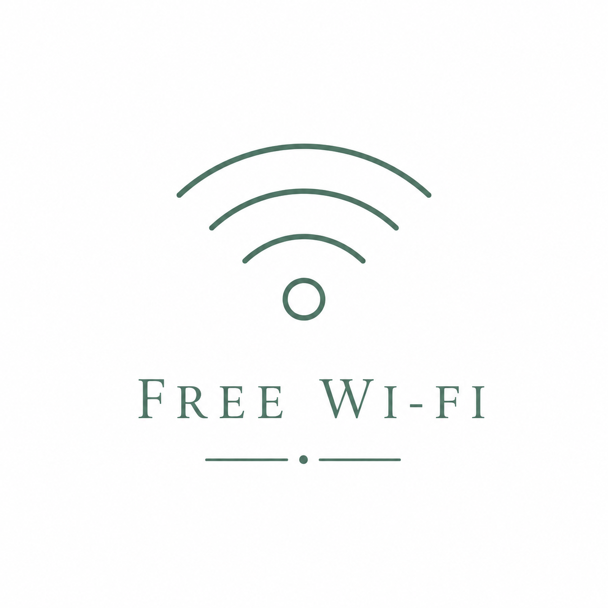 Stylized Wi-Fi signal icon with the words 'Free Wi-Fi' underneath.