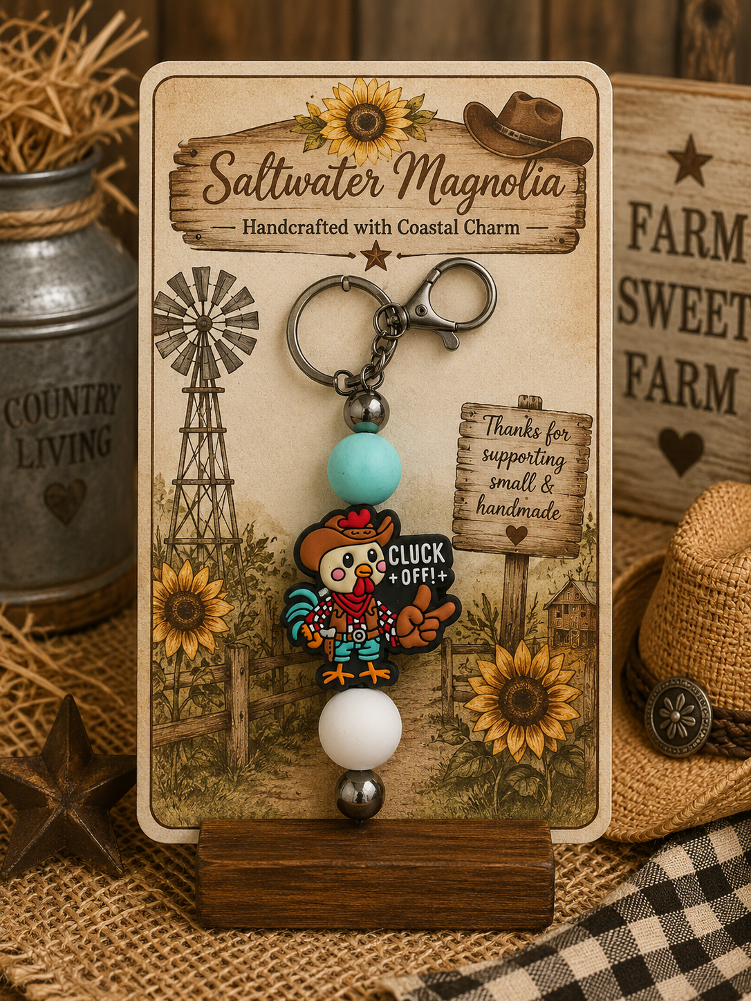 Blue Cluck Off Keychain