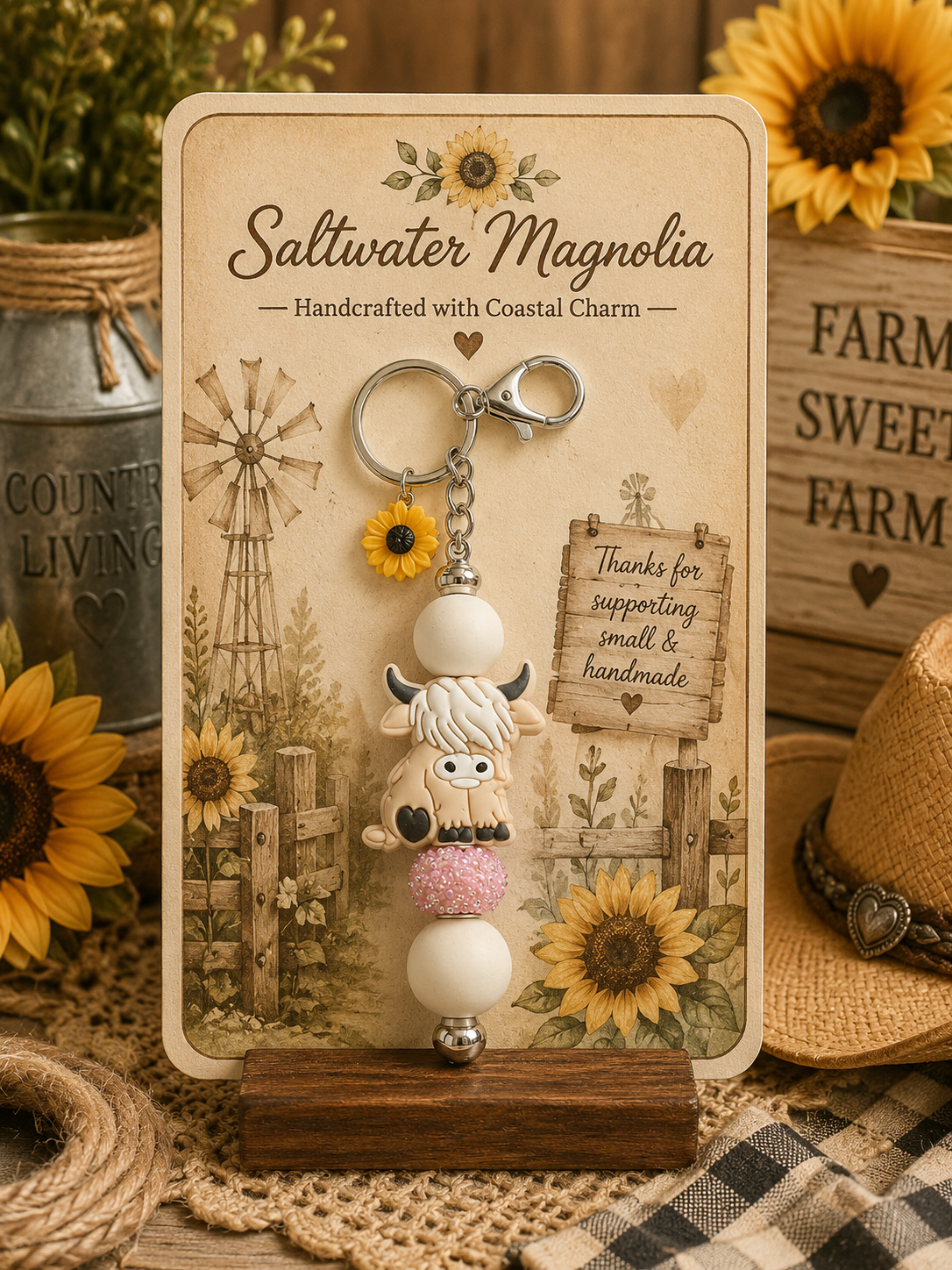 Sunflower Cow Keychain