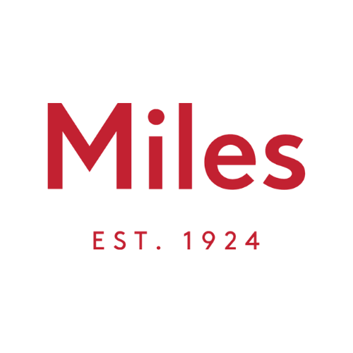 Logo for Miles, established in 1924, in red and black text.