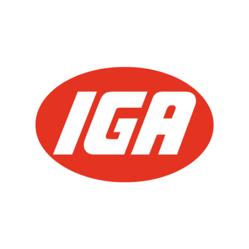 Logo of IGA inside a red oval shape