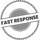 Fast Response stamp logo with black text on a circular black background