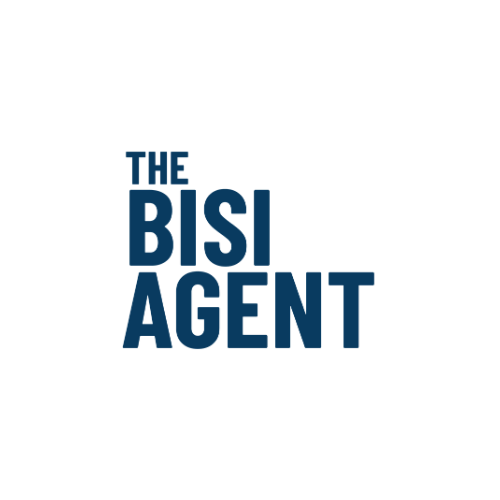 Logo for 'The Bisi Agent' featuring a black background and blue text.