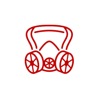 Red outline of a gas mask.