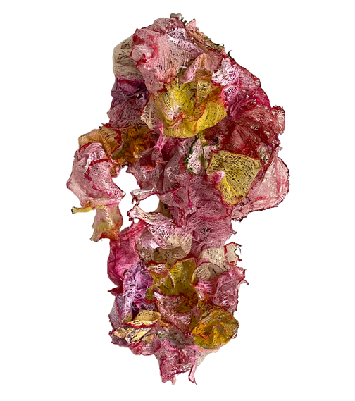 Dried flower petals arranged in the shape of a lowercase letter 'r'.