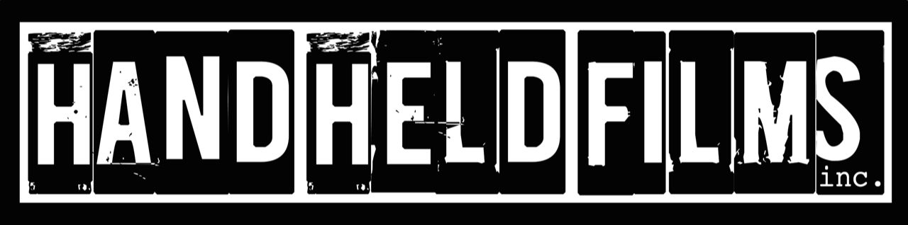 Logo for Handheld Films Inc., featuring distressed black and white text with a grunge style.