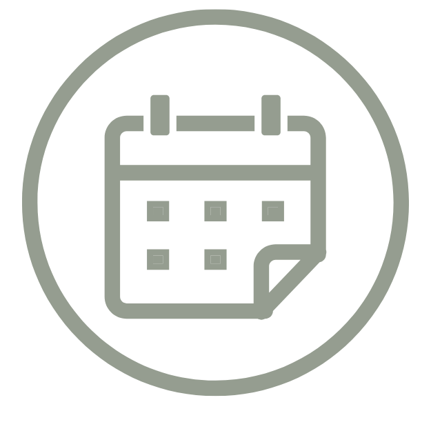 Icon of a calendar inside a circle.