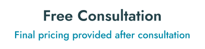 Text sign reading 'Free Consultation' with smaller text below stating 'Final pricing provided after consultation'