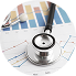 Stethoscope resting on a sheet of medical reports or charts.