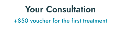 A promotional offer for a consultation with a $50 voucher for the first treatment.