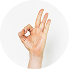 Hand showing an OK gesture with thumb and index finger touching, remaining fingers extended.