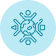Illustration of a virus or bacteria with spiky surface, depicted in light blue.