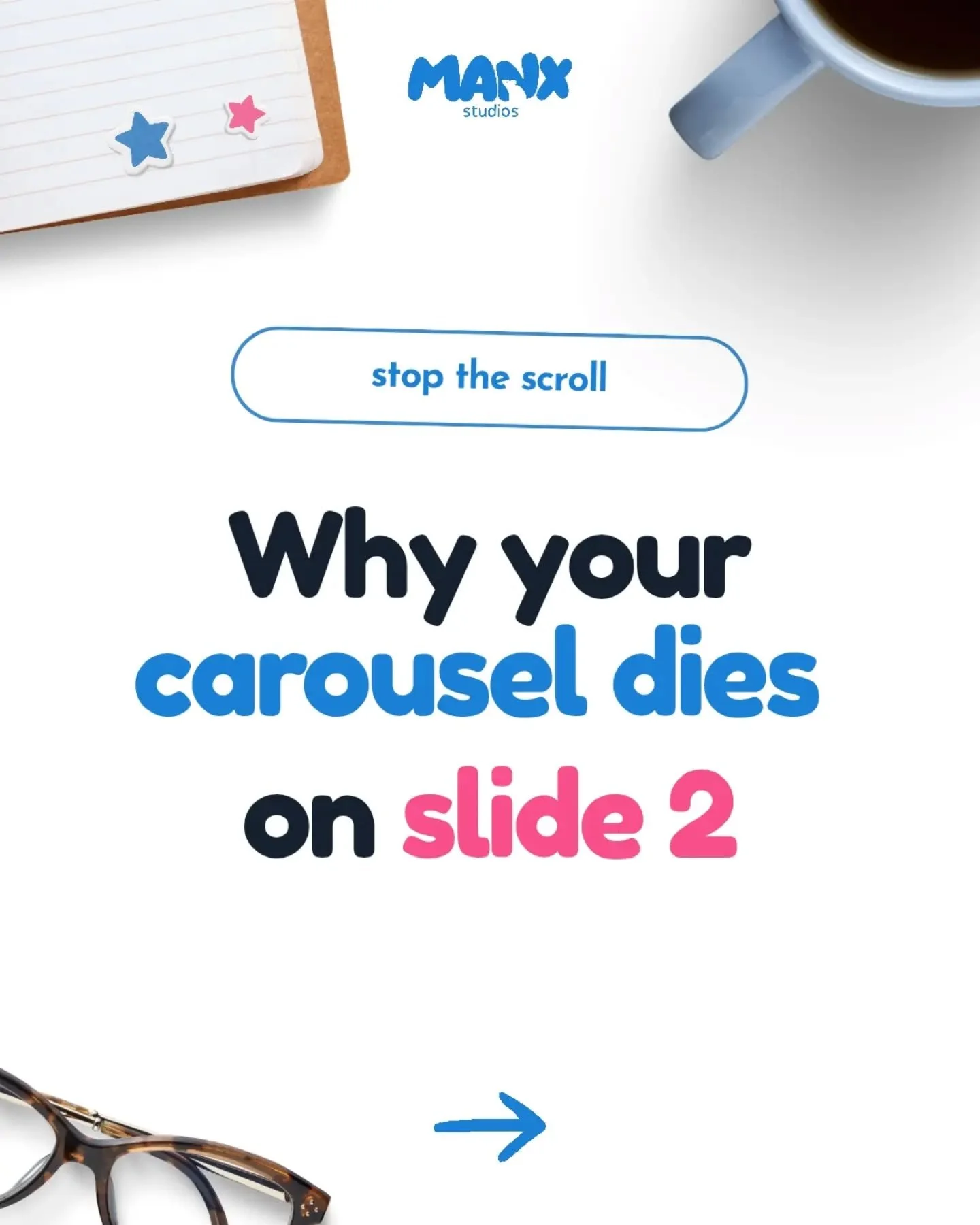 A lot of people think a carousel flops because the content wasn't good enough. Usually it's slide 2.
Instagram tracks how far people swipe before they drop off, and slide 2 is where most carousels lose the room. Not because the idea was weak, but bec