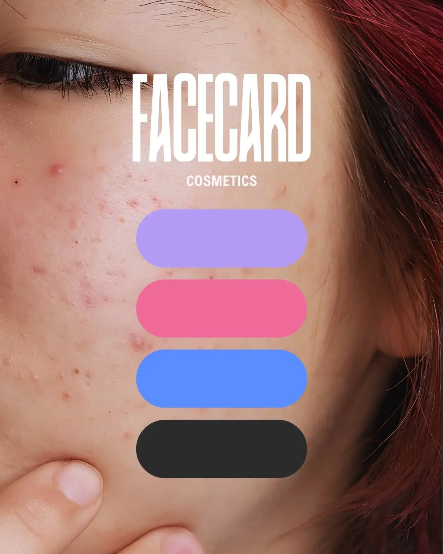 I built FACECARD around one idea: skincare marketing that shows real skin instead of promising perfect skin.

These mockups are the packaging, the visual language, and the branding decisions behind that. No airbrushed close-ups, no "flawless&quo