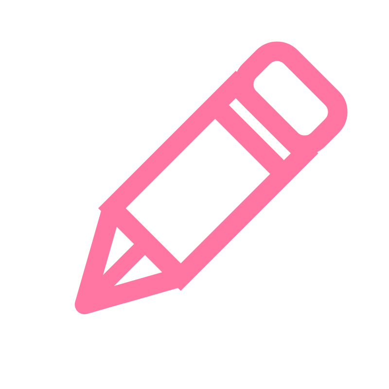 Pink outlined digital pencil icon on black background.