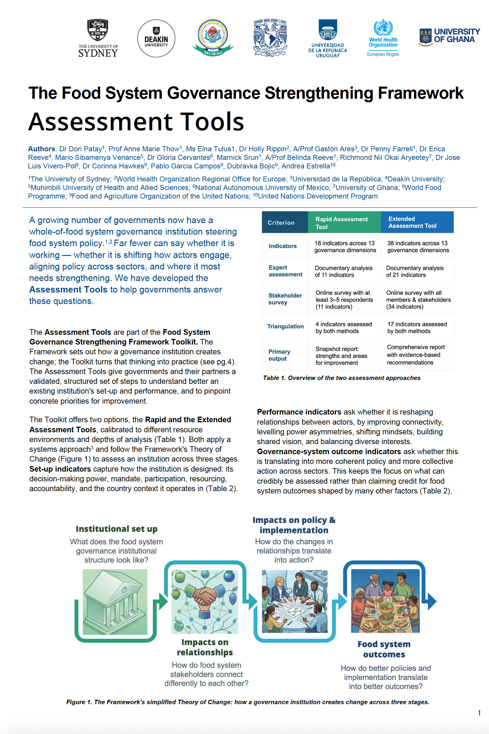 Cover of the Food System Governance Strengthening Framework Assessment Tools brief