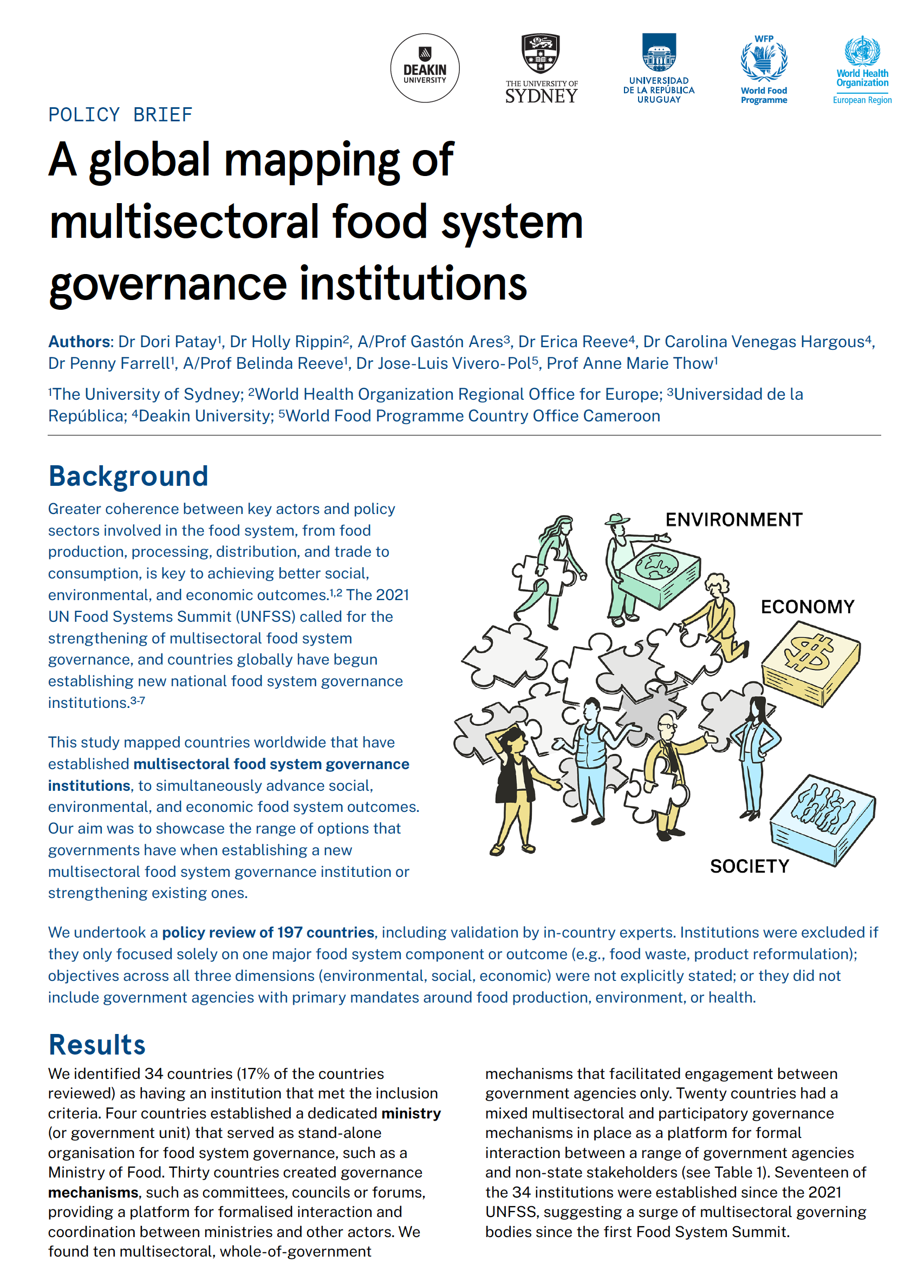 Cover of the policy brief: A Global Mapping of Multisectoral Food System Governance Institutions